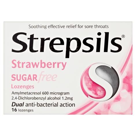 Picture of STREPSILS LOZENGES SUGARFREE STRAWBERRY - 16'S